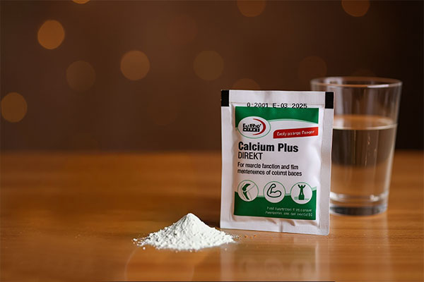 تصویر ساشه باز شده کلسیم پلاس دایرکت یوروویتال با طعم پرتقالی