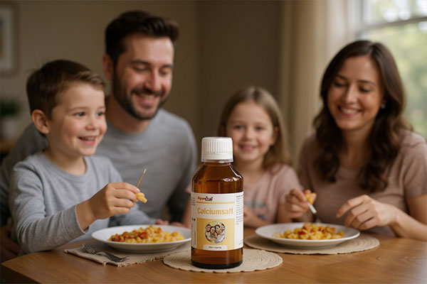 خانواده در حال صرف صبحانه با شربت نیو کلسیم سافت