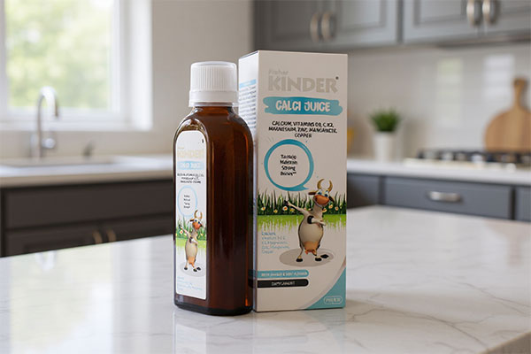 شربت کلسی جویس فیشر کیندر روی میز آشپزخانه