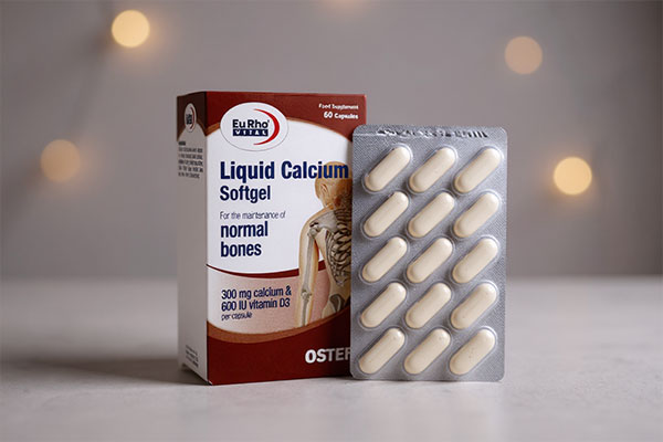 نمای نزدیک از کپسول لیکوئید کلسیم یوروویتال