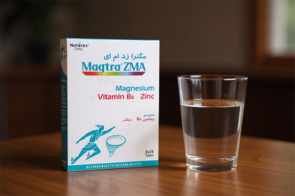 تصویر قرص مگترا نیچرز اونلی همراه با لیوان آب