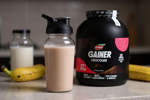 شیک آمادهشده از پودر گینر کاله پرو در شیکر شفاف