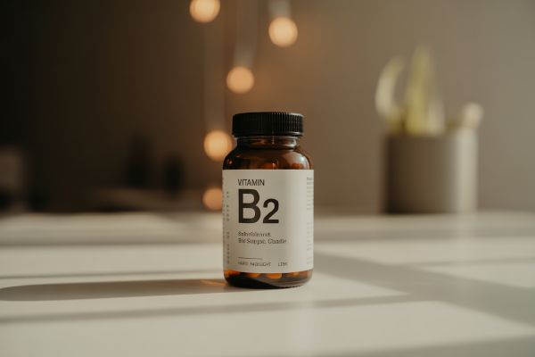 بطری قرص ویتامین B2 روی سطح سفید با کیفیت بالا