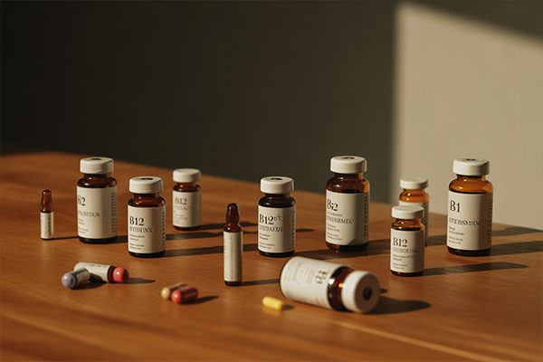 انواع مکمل&zwnj;های ویتامین B12 شامل قرص، کپسول و ویال